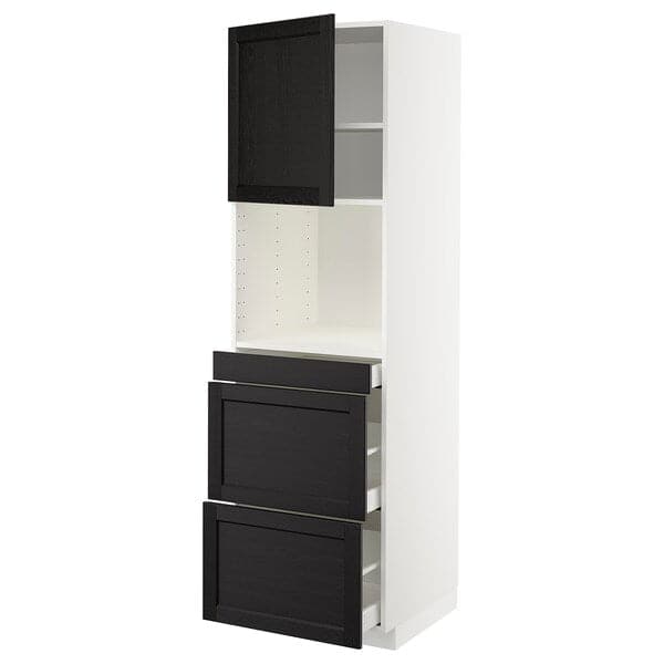 METOD / MAXIMERA - Hi cab f micro combi w door/3 drwrs, white/Lerhyttan black stained , 60x60x200 cm - best price from Maltashopper.com 89460442