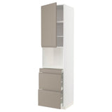 METOD / MAXIMERA hi cab f micro combi w door/3 drwrs, white/Upplöv matt dark beige, 60x60x240 cm