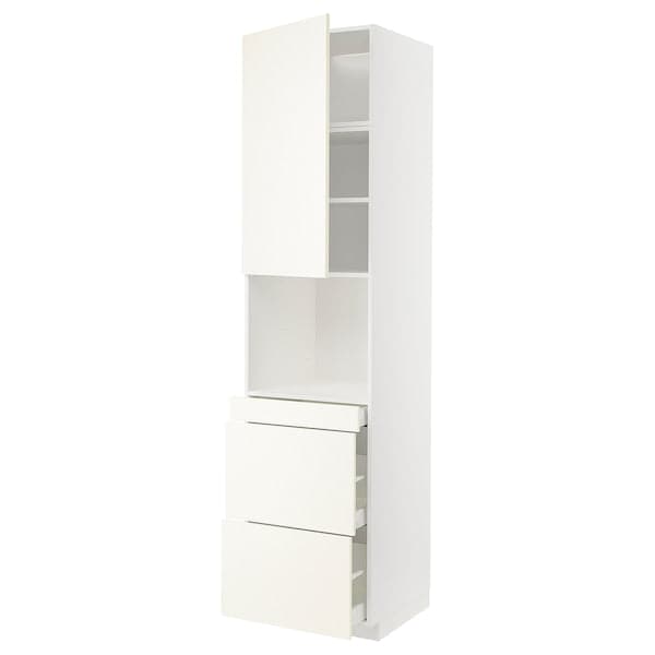 Ikea METOD / MAXIMERA - Hi cab f micro combi w door/3 drwrs, white/Vallstena white, 60x60x240 cm