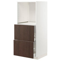 METOD / MAXIMERA high cabinet w 2 drawers for oven, white/Sinarp brown, 60x60x140 cm