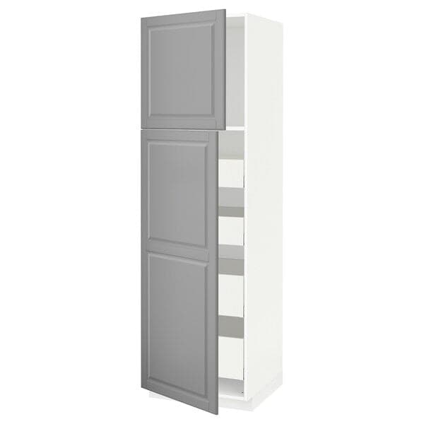 Ikea METOD / MAXIMERA - Hi cab w 2 doors/4 drawers, white/Bodbyn grey , 60x60x200 cm