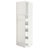 METOD / MAXIMERA hi cab w 2 doors/4 drawers, white/Ringhult light grey, 60x60x200 cm