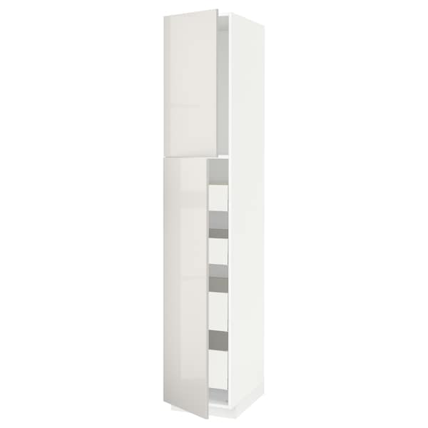 Ikea METOD / MAXIMERA - Hi cab w 2 doors/4 drawers, white/Ringhult light grey, 40x60x220 cm