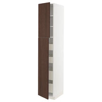 METOD / MAXIMERA hi cab w 2 doors/4 drawers, white/Sinarp brown, 40x60x220 cm