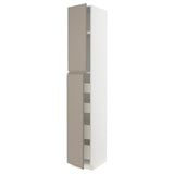 METOD / MAXIMERA hi cab w 2 doors/4 drawers, white/Upplöv matt dark beige, 40x60x240 cm
