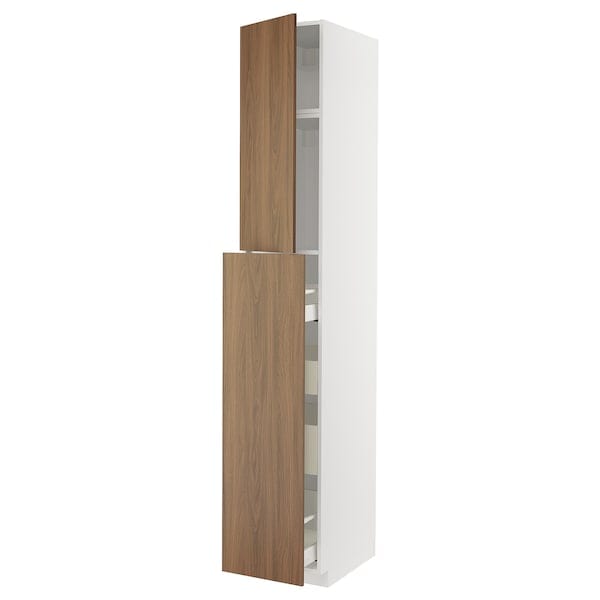 Ikea METOD / MAXIMERA - Hc w p-o func 1dr/4drw, white/Tistorp brown walnut effect, 40x60x240 cm