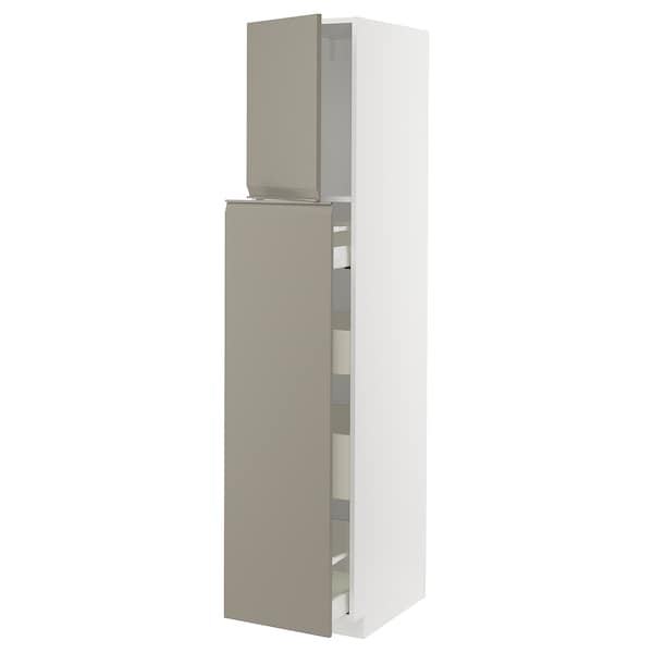 Ikea METOD / MAXIMERA - Hc w p-o func 1dr/4drw, white/Upplöv matt dark beige , 40x60x200 cm