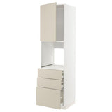 METOD / MAXIMERA high cab f oven w door/3 drawers, white/Havstorp beige, 60x60x220 cm