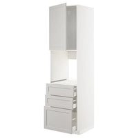 METOD / MAXIMERA high cab f oven w door/3 drawers, white/Lerhyttan light grey, 60x60x220 cm
