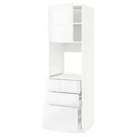 METOD / MAXIMERA high cab f oven w door/3 drawers, white/Ringhult white, 60x60x200 cm