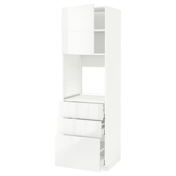 Ikea METOD / MAXIMERA - High cab f oven w door/3 drawers, white/Ringhult white, 60x60x200 cm