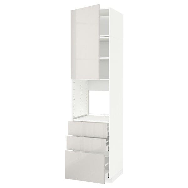METOD / MAXIMERA - High cab f oven w door/3 drawers, white/Ringhult light grey , 60x60x240 cm - best price from Maltashopper.com 19461869