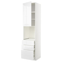 METOD / MAXIMERA high cab f oven w door/3 drawers, white/Voxtorp high-gloss/white, 60x60x240 cm
