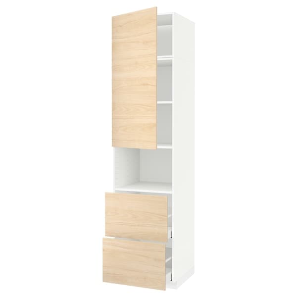 Ikea METOD / MAXIMERA - Hi cab f micro w door/2 drawers, white/Askersund light ash effect , 60x60x240 cm