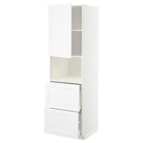 METOD / MAXIMERA hi cab f micro w door/2 drawers, white/Axstad matt white, 60x60x200 cm