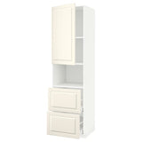 METOD / MAXIMERA hi cab f micro w door/2 drawers, white/Bodbyn off-white, 60x60x220 cm