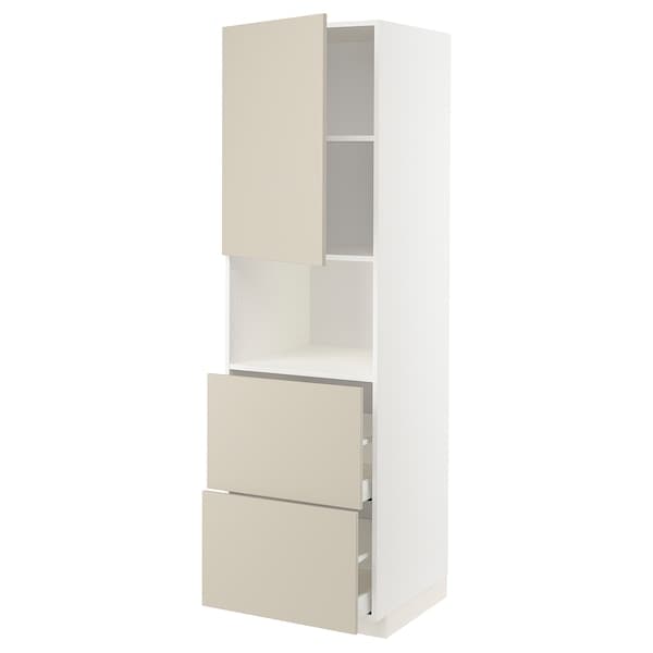 Ikea METOD / MAXIMERA - Hi cab f micro w door/2 drawers, white/Havstorp beige, 60x60x200 cm