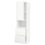 METOD / MAXIMERA hi cab f micro w door/2 drawers, white/Voxtorp matt white, 60x60x220 cm