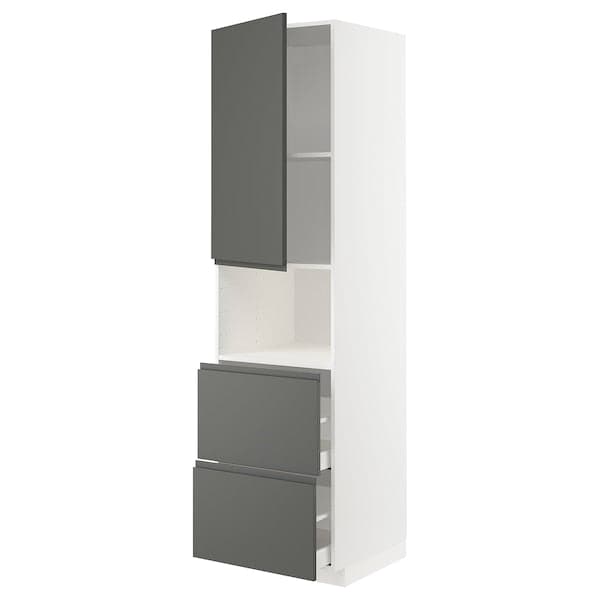 METOD / MAXIMERA - Hi cab f micro w door/2 drawers, white/Voxtorp dark grey, 60x60x220 cm - best price from Maltashopper.com 69467538