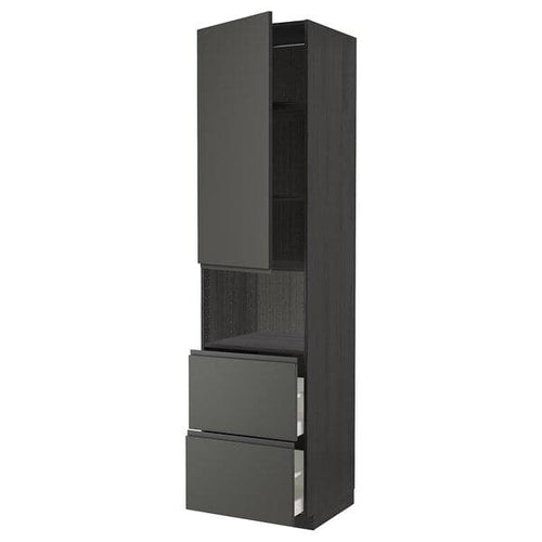 METOD / MAXIMERA - Hi cab f micro w door/2 drawers, black/Voxtorp dark grey , 60x60x240 cm