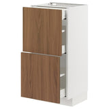 METOD / MAXIMERA base cab with 2 fronts/3 drawers, white/Tistorp brown walnut effect, 40x37 cm