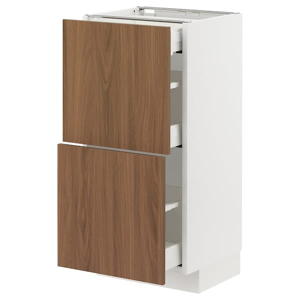 Ikea METOD / MAXIMERA - Base cab with 2 fronts/3 drawers, white/Tistorp brown walnut effect, 40x37 cm