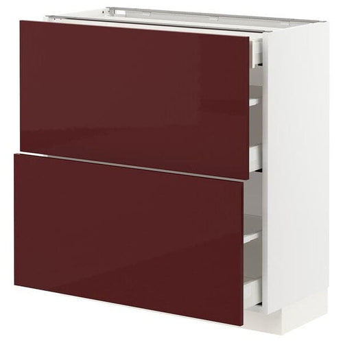 METOD / MAXIMERA - Base cab with 2 fronts/3 drawers, white Kallarp/high-gloss dark red-brown, 80x37 cm