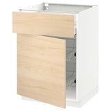 METOD / MAXIMERA base cab w wire basket/drawer/door, white/Askersund light ash effect, 60x60 cm