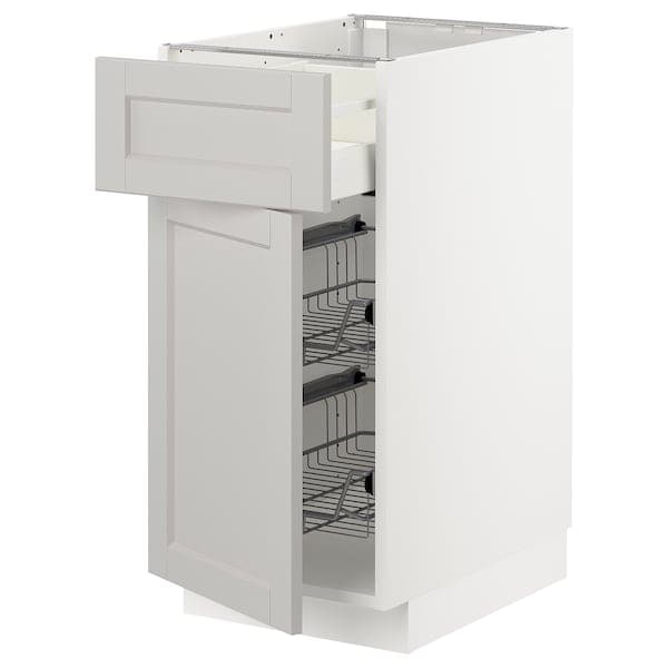 Ikea METOD / MAXIMERA - Base cab w wire basket/drawer/door, white/Lerhyttan light grey, 40x60 cm