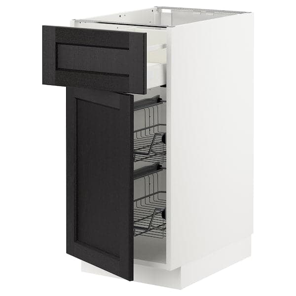 METOD / MAXIMERA - Base cab w wire basket/drawer/door, white/Lerhyttan black stained, 40x60 cm - best price from Maltashopper.com 89458849