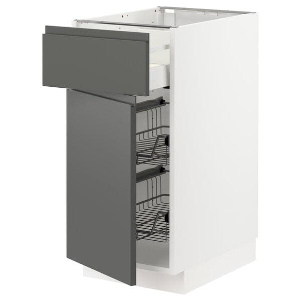 METOD / MAXIMERA - Base cab w wire basket/drawer/door, white/Voxtorp dark grey, 40x60 cm - best price from Maltashopper.com 99457199