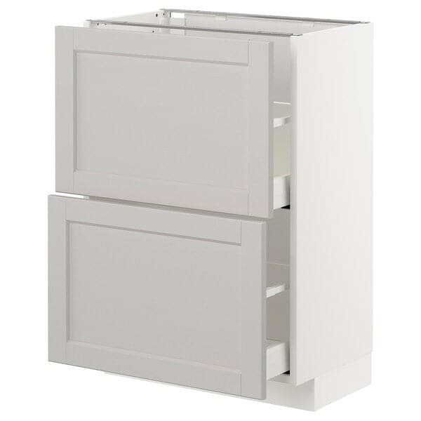 METOD / MAXIMERA - Base cabinet with 2 drawers, white/Lerhyttan light grey, 60x37 cm - best price from Maltashopper.com 79274515