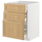 METOD / MAXIMERA base cabinet with 3 drawers, white/Forsbacka oak, 60x60 cm