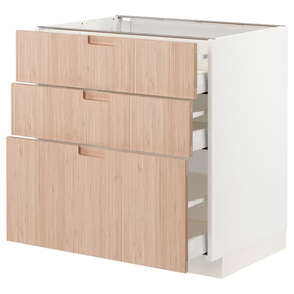 Ikea METOD / MAXIMERA - Base cabinet with 3 drawers, white/Fröjered light bamboo, 80x60 cm
