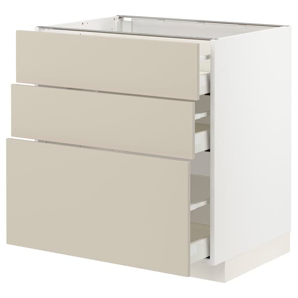 Ikea METOD / MAXIMERA - Base cabinet with 3 drawers, white/Havstorp beige, 80x60 cm