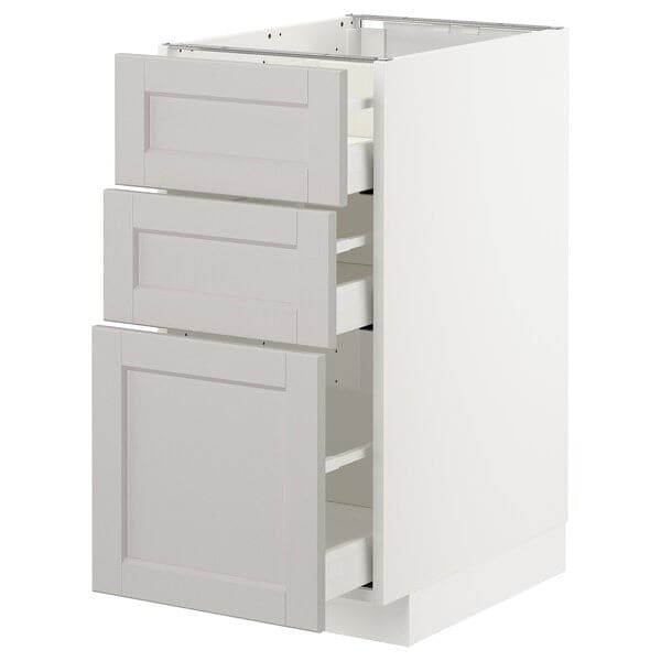 Ikea METOD / MAXIMERA - Base cabinet with 3 drawers, white/Lerhyttan light grey, 40x60 cm