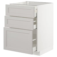 METOD / MAXIMERA base cabinet with 3 drawers, white/Lerhyttan light grey, 60x60 cm
