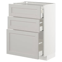 METOD / MAXIMERA base cabinet with 3 drawers, white/Lerhyttan light grey, 60x37 cm