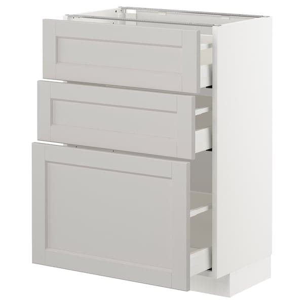 Ikea METOD / MAXIMERA - Base cabinet with 3 drawers, white/Lerhyttan light grey, 60x37 cm