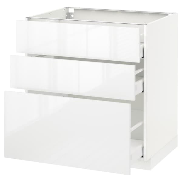 METOD / MAXIMERA - Base cabinet with 3 drawers, white/Ringhult white, 80x60 cm - best price from Maltashopper.com 89110571