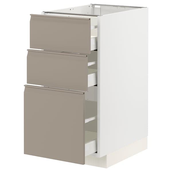 Ikea METOD / MAXIMERA - Base cabinet with 3 drawers, white/Upplöv matt dark beige, 40x60 cm