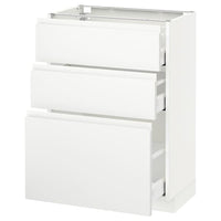 METOD / MAXIMERA base cabinet with 3 drawers, white/Voxtorp matt white, 60x37 cm