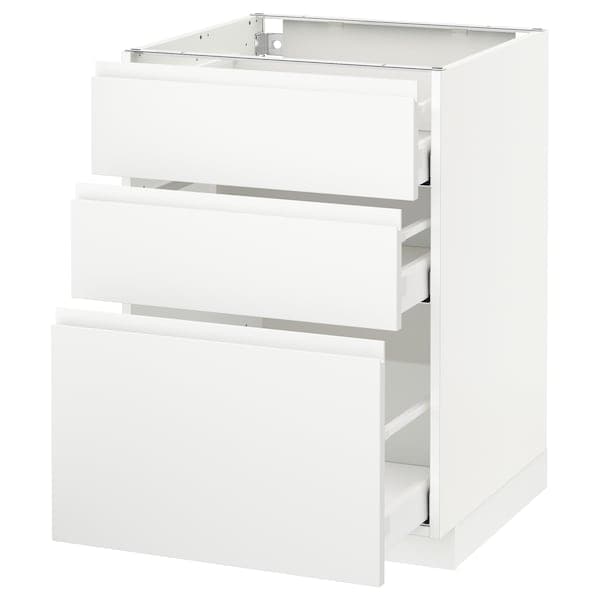 METOD / MAXIMERA - Base cabinet with 3 drawers, white/Voxtorp matt white, 60x60 cm - best price from Maltashopper.com 39130878