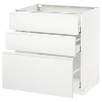 METOD / MAXIMERA base cabinet with 3 drawers, white/Voxtorp matt white, 80x60 cm