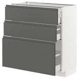 METOD / MAXIMERA base cabinet with 3 drawers, white/Voxtorp dark grey, 80x37 cm