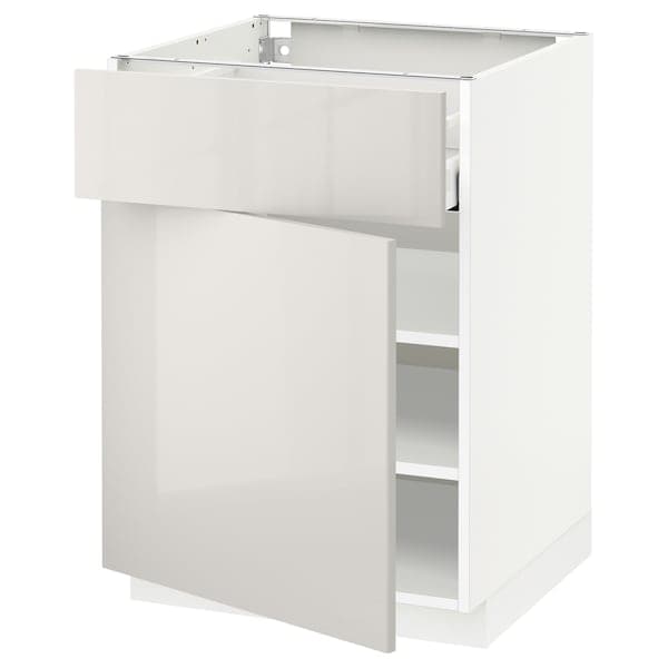 Ikea METOD / MAXIMERA - Base cabinet with drawer/door, white/Ringhult light grey, 60x60 cm