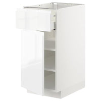 METOD / MAXIMERA base cabinet with drawer/door, white/Voxtorp high-gloss/white, 40x60 cm