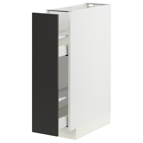 METOD / MAXIMERA - Base cabinet/pull-out int fittings, white/Nickebo matt anthracite, 20x60 cm