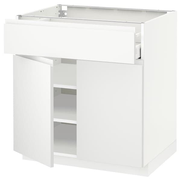 METOD / MAXIMERA - Base cabinet with drawer/2 doors, white/Voxtorp matt white, 80x60 cm - best price from Maltashopper.com 89466335