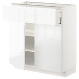 METOD / MAXIMERA base cabinet with drawer/2 doors, white/Voxtorp high-gloss/white, 80x37 cm